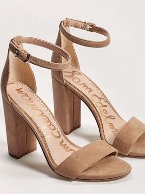 Sam Edelman Tan Suede Block Heel Sandals with Ankle Strap